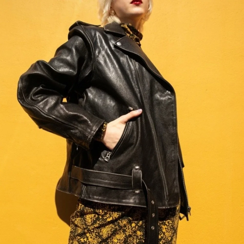 RE/DONE‎ NWT Black Leather Oversized Moto Jacket